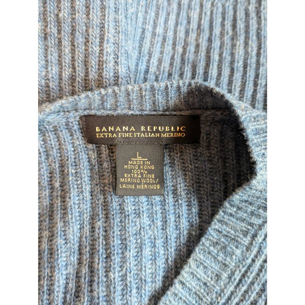 Banana Republic Mens L Sweater 100% Fine Merino Wool Blue Long Sleeve Pullover - Picture 8 of 8